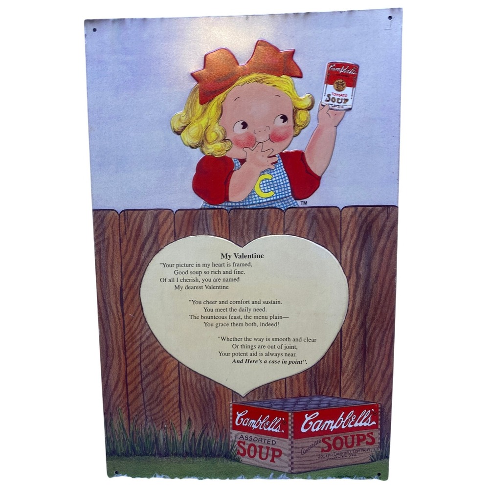 Vintage 1993 Campbell's Soup‎ Advertising Sign Bow Embossed Metal Decor 11x16"